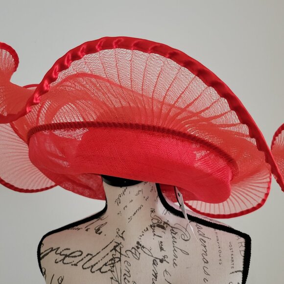 Paris Hand-Made Large Brim Ruffle Organza Hat | Elegant Royal Derby Wedding Hat main image 6
